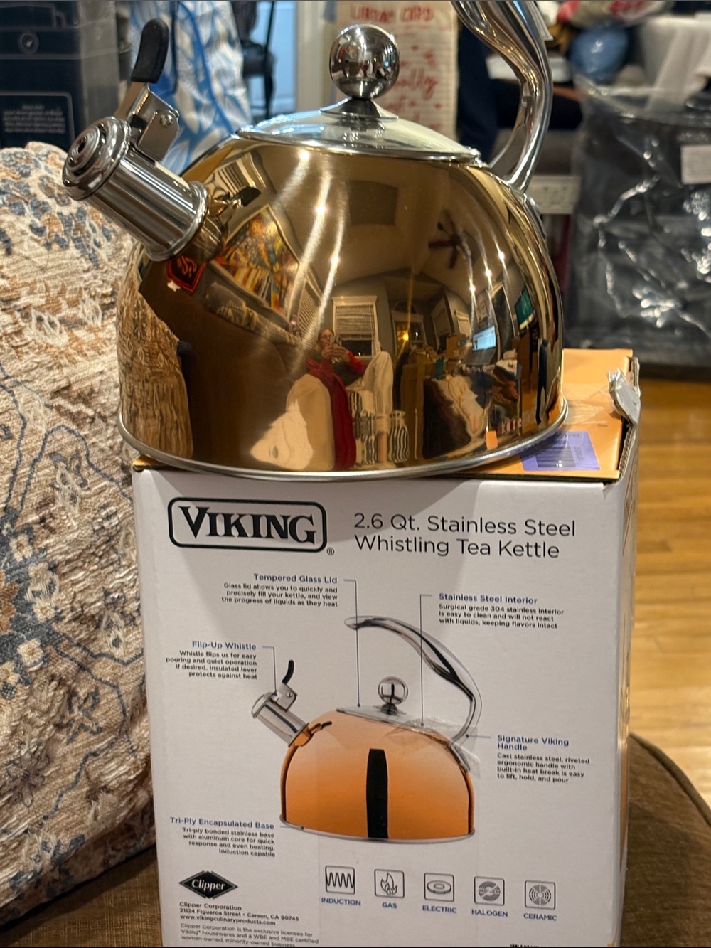 Viking Cypress Brass Whistling Tea Kettle